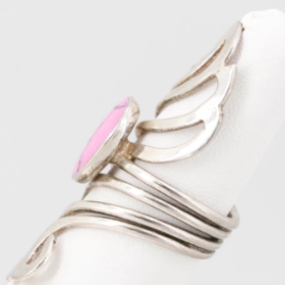 Silver - Tone Pink Glass Bypass Ring - Picture 5 of 5